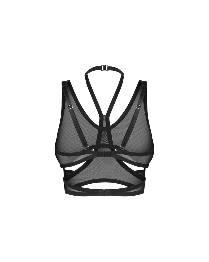 Top noir en maille transparente